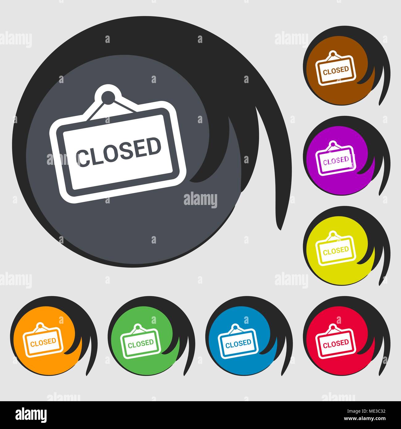 close icon sign. Symbol on eight colored buttons. Vector illustration ...