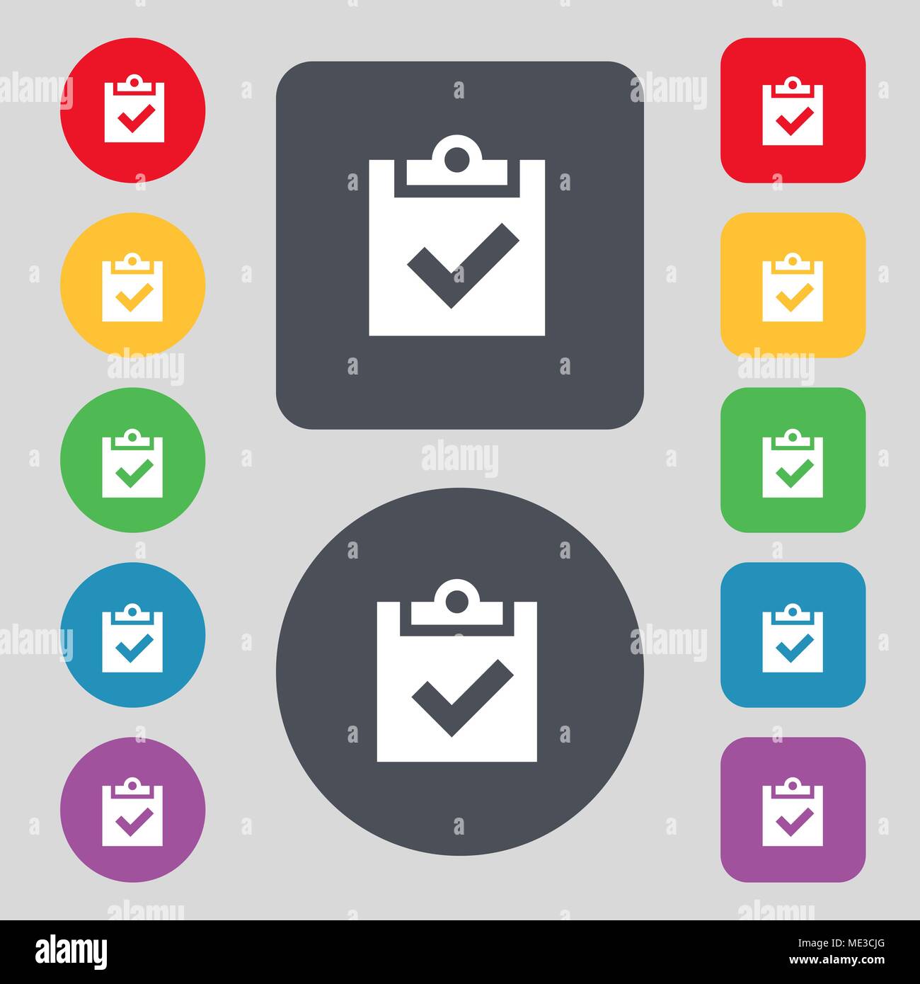 Check mark, tik icon sign. A set of 12 colored buttons. Flat design ...