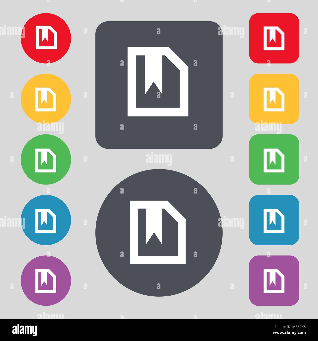 bookmark icon sign. A set of 12 colored buttons. Flat design. Vector ...