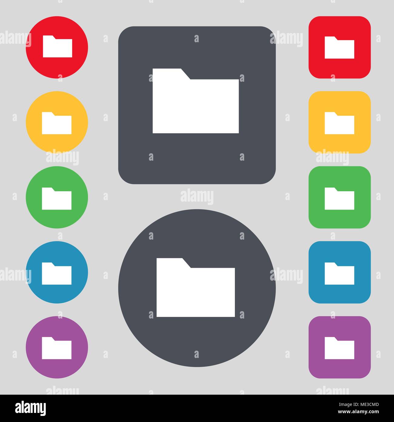 Document folder icon sign. A set of 12 colored buttons. Flat design ...