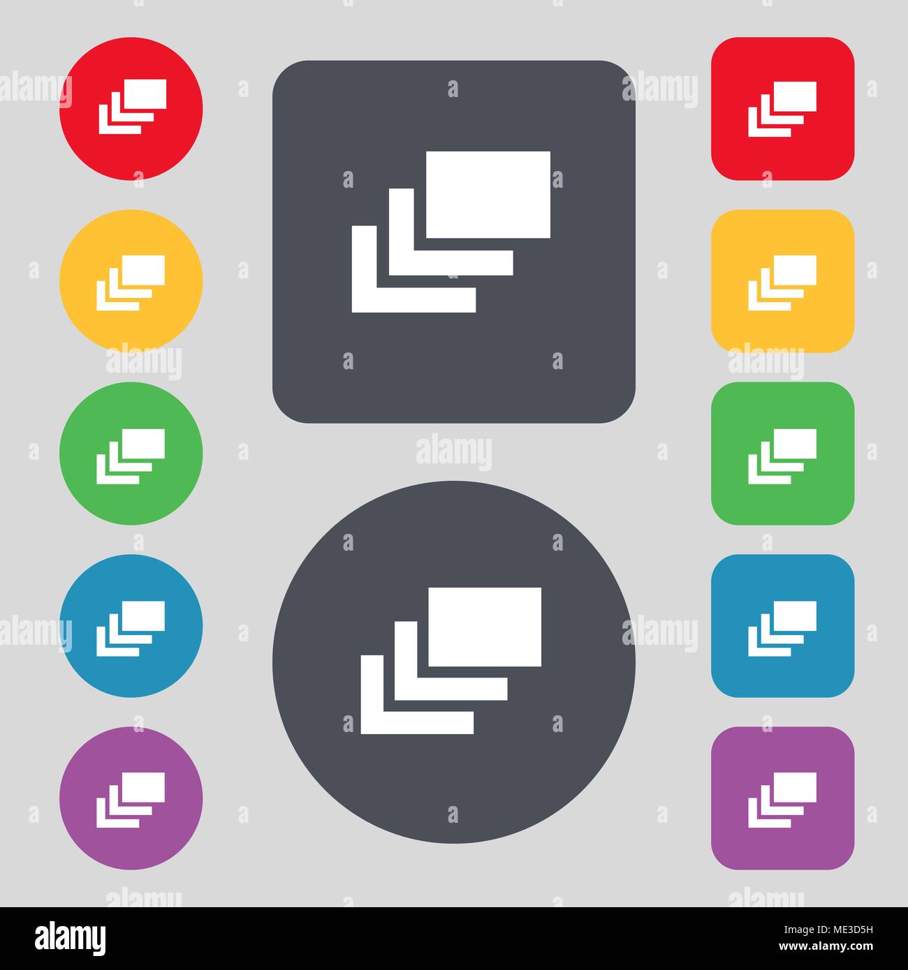Layers icon sign. A set of 12 colored buttons. Flat design. Vector ...