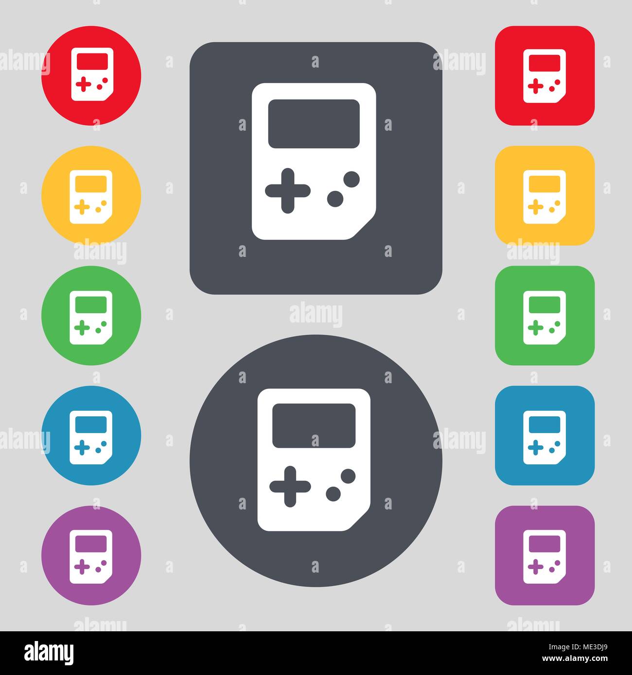 Tetris icon sign. A set of 12 colored buttons. Flat design. Vector ...