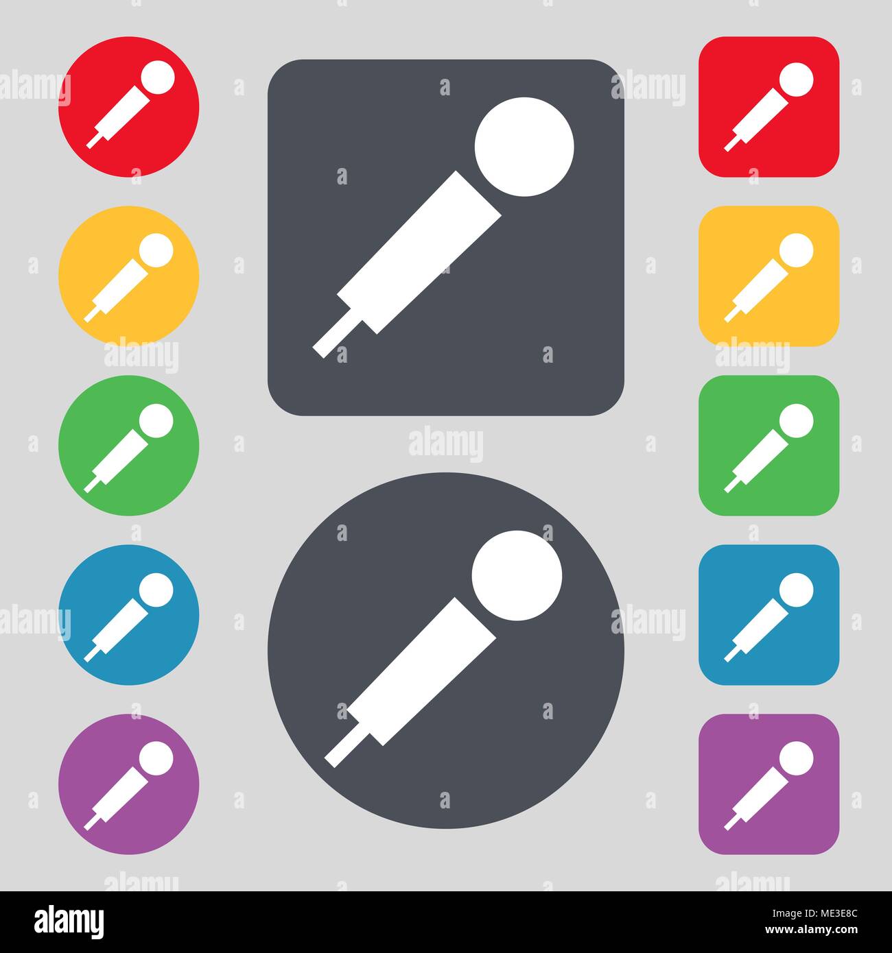microphone icon sign. A set of 12 colored buttons. Flat design. Vector ...