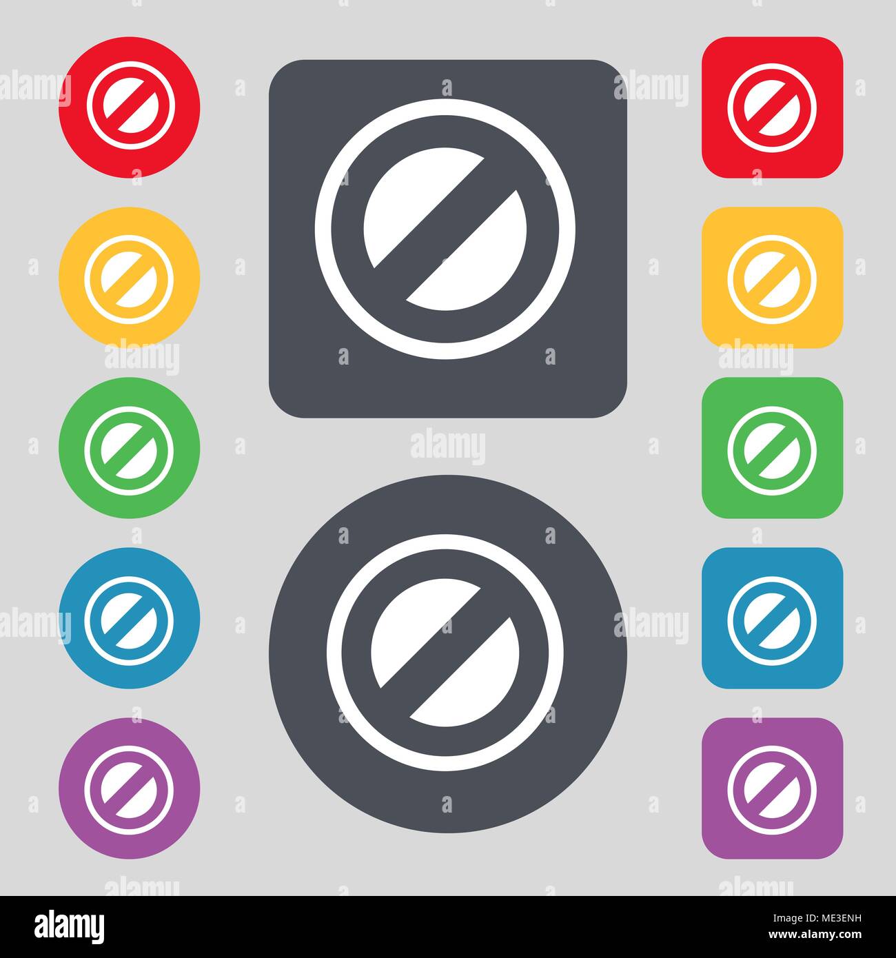 Cancel icon sign. A set of 12 colored buttons. Flat design. Vector ...