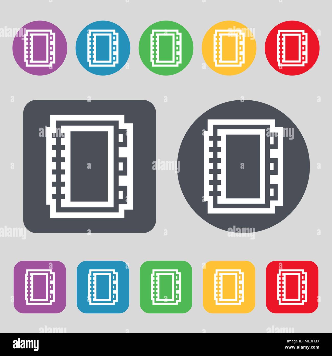 Book icon sign. A set of 12 colored buttons. Flat design. Vector ...
