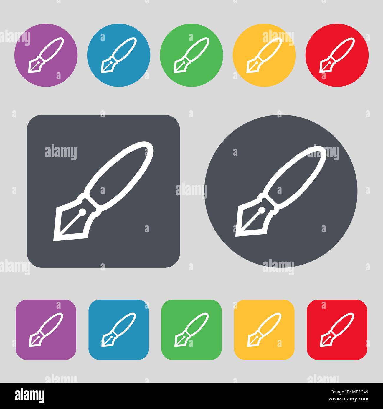 Pen icon sign. A set of 12 colored buttons. Flat design. Vector ...