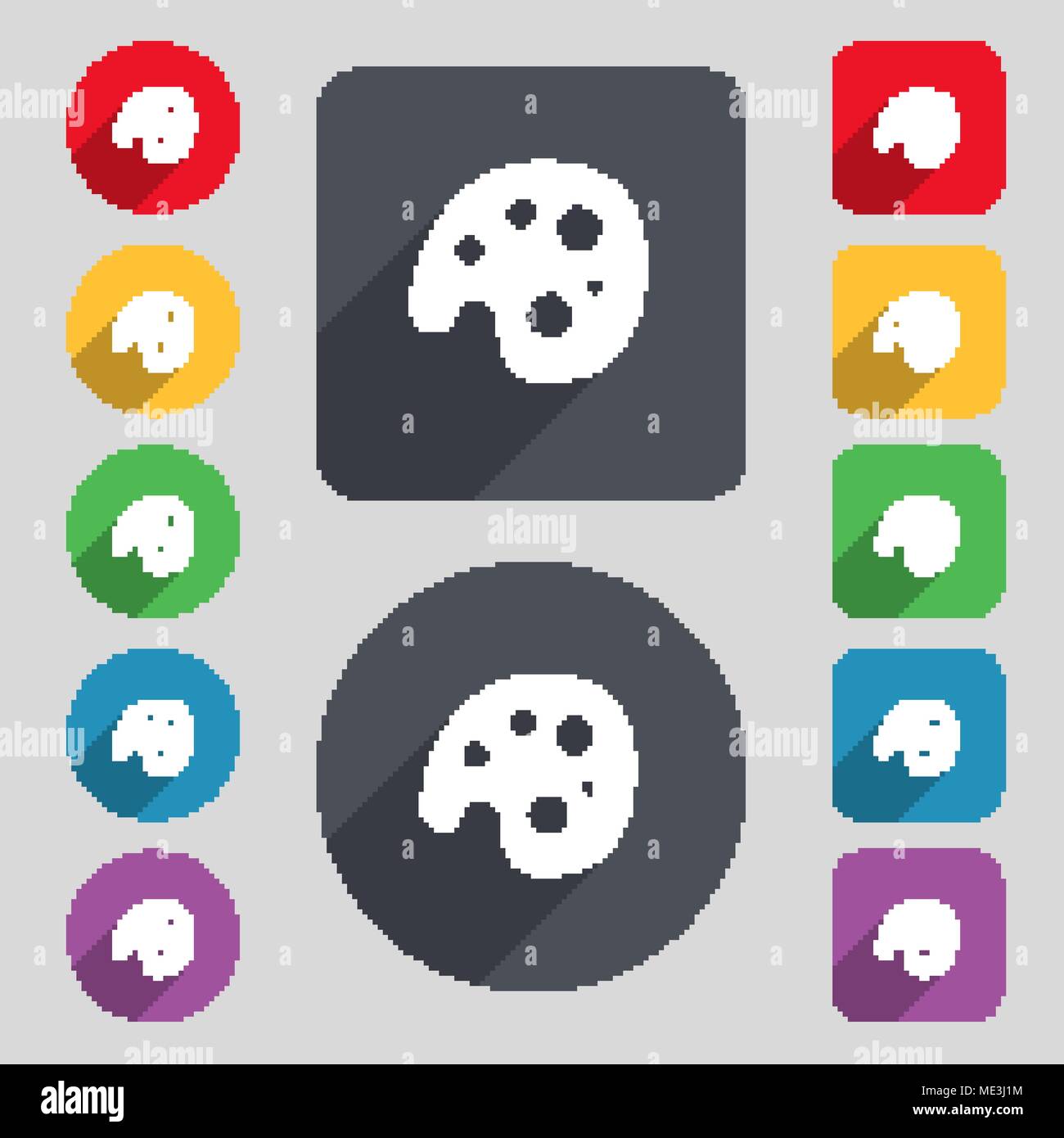 Palette icon sign. A set of 12 colored buttons and a long shadow. Flat ...