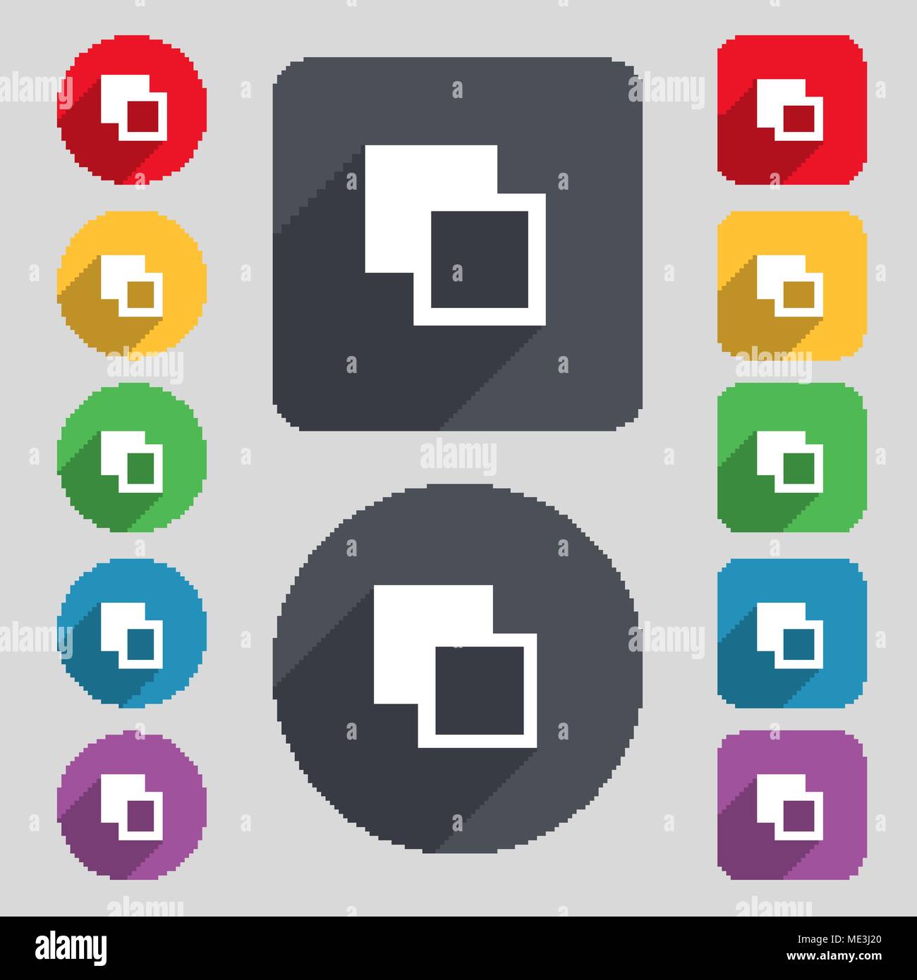 Active color toolbar icon sign. A set of 12 colored buttons and a long ...