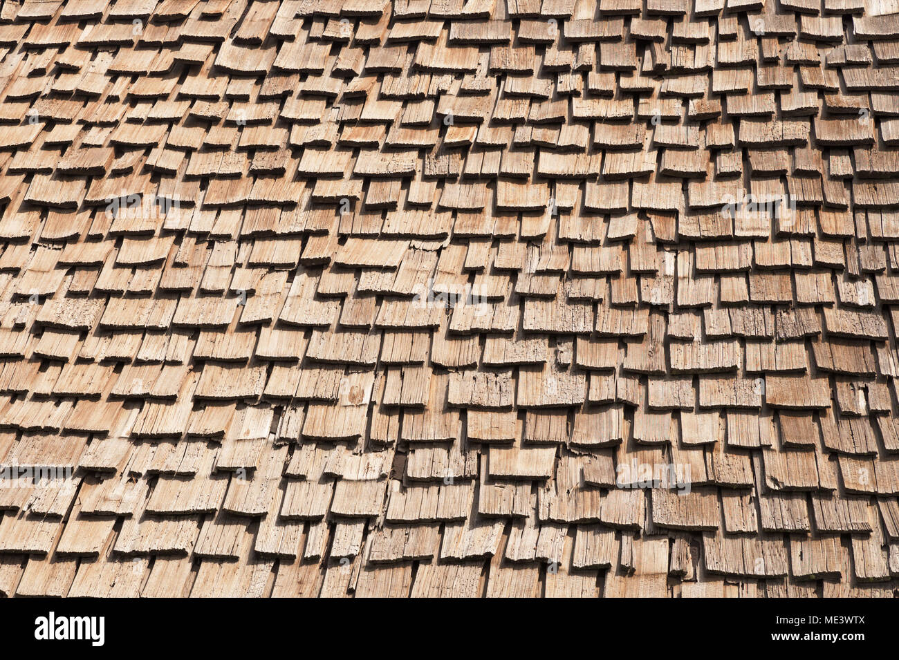 old wooden roof shakes background Stock Photo