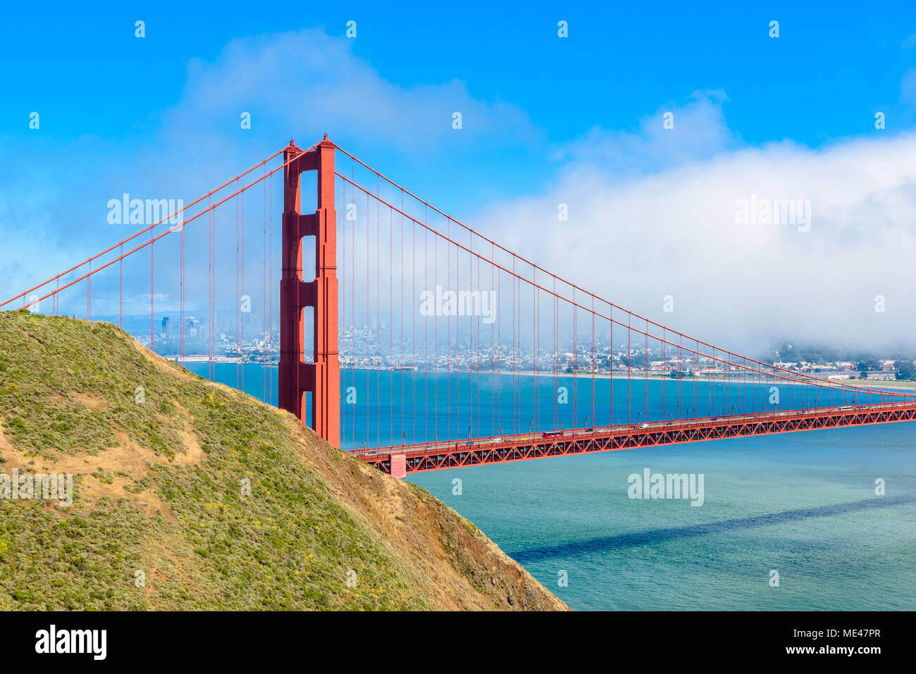Golden Gate Bridge with the skyline of San Francisco in the background ...