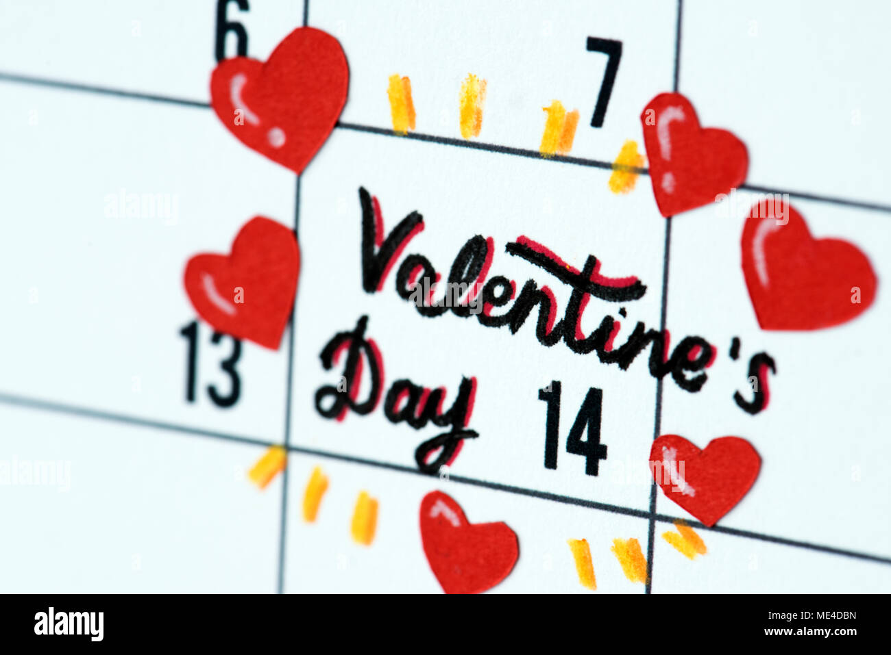 Valentine&#39;s day calendar reminder Stock Photo