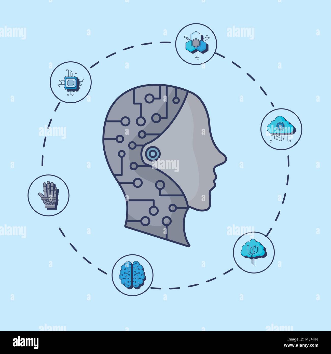 Artificial Intelligence design with robotic head and related icons ...