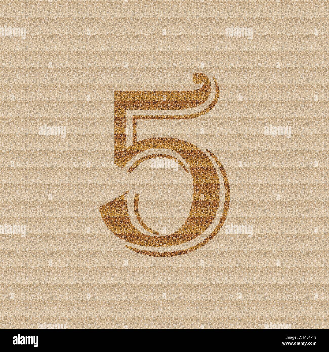 Number Five Icon Symbol On Cardboard Background Vector Illustration 