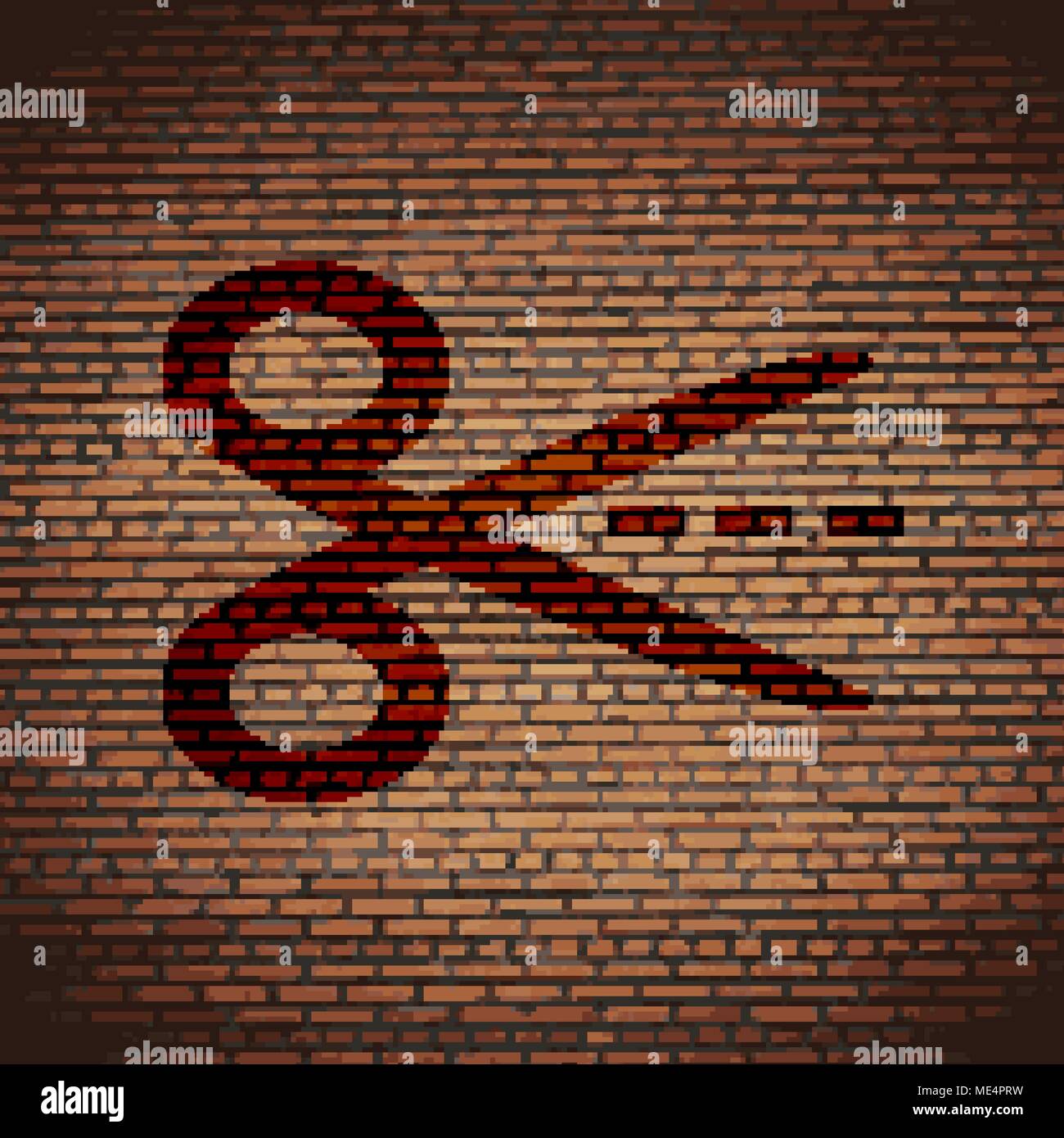 Scissors with cut dash dotted line icon symbol on a brick wall. vector Stock Vector Image & Art