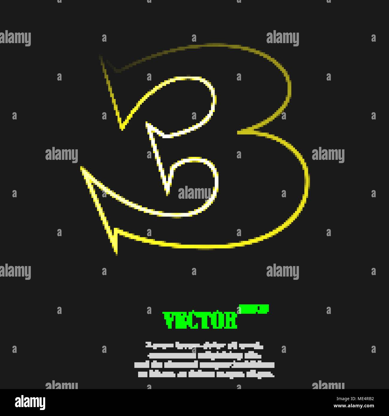 number three icon symbol with effect of yellow neon. Vector ...