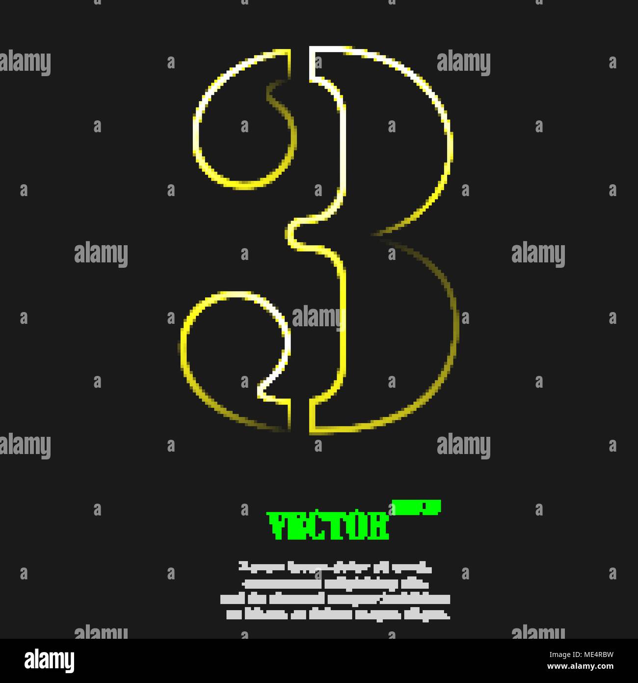 number three icon symbol with effect of yellow neon. Vector illustration Stock Vector