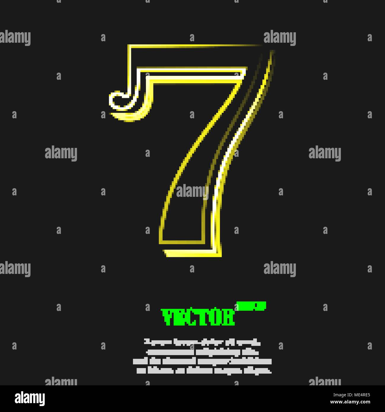 number seven icon symbol with effect of yellow neon. Vector ...
