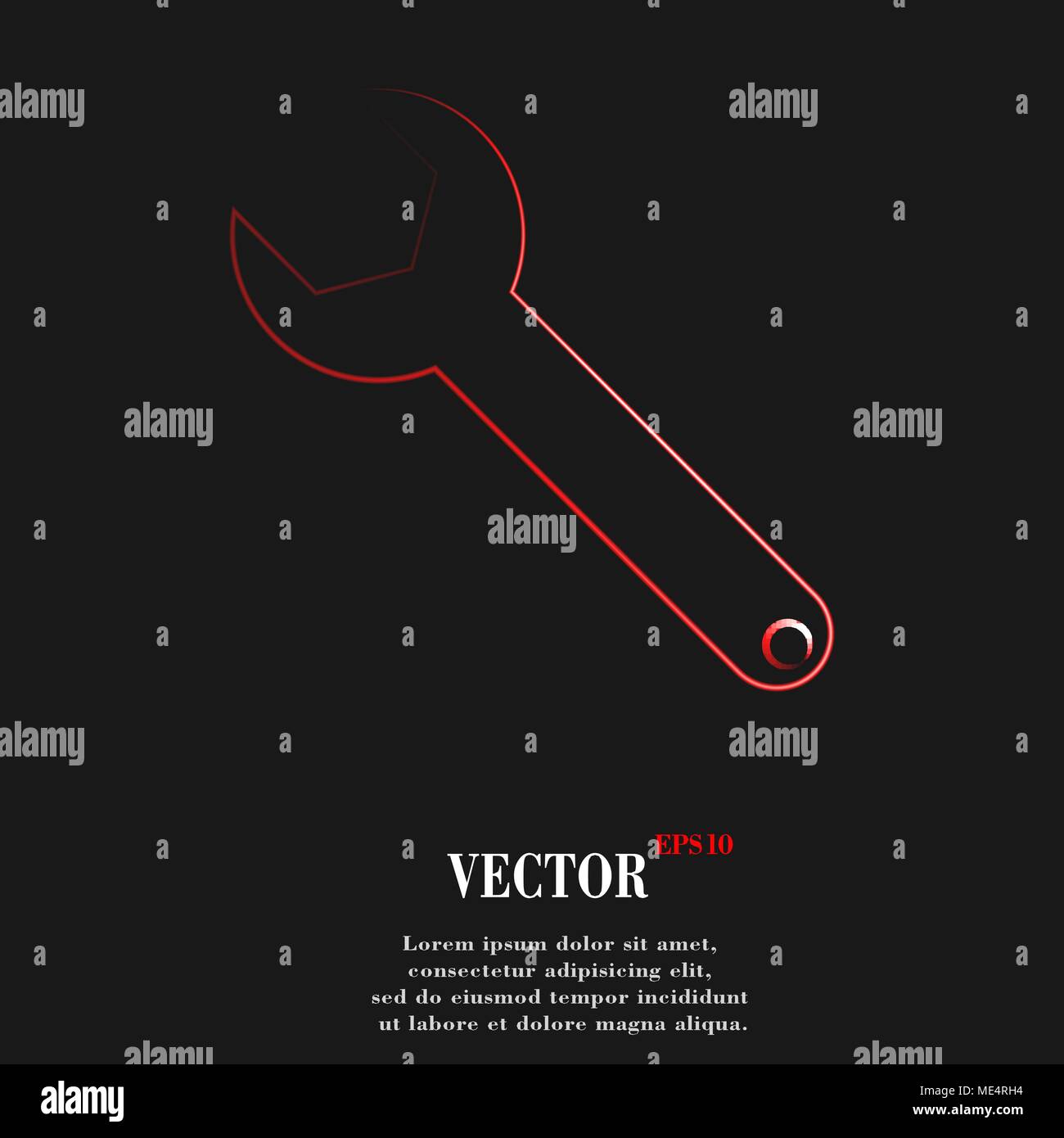 Wrench key icon symbol with effect of red neon. Vector illustration Stock Vector