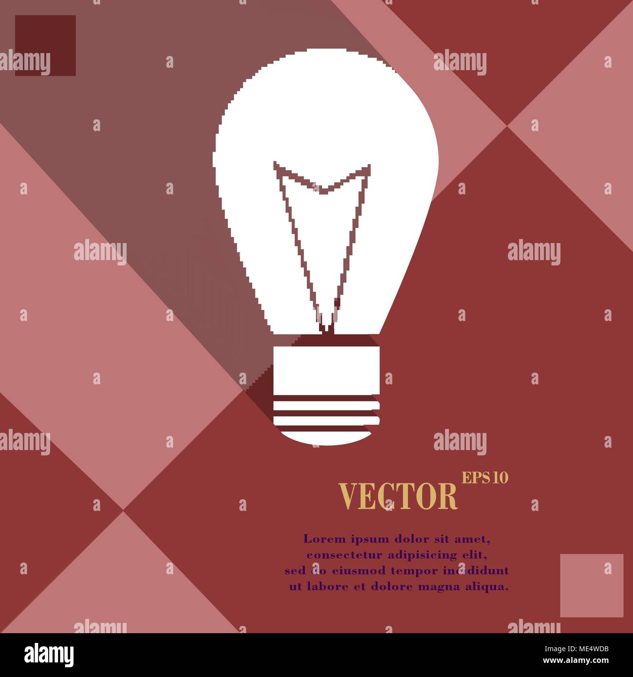 Light lamp icon symbol on red abstract geometric background with long ...