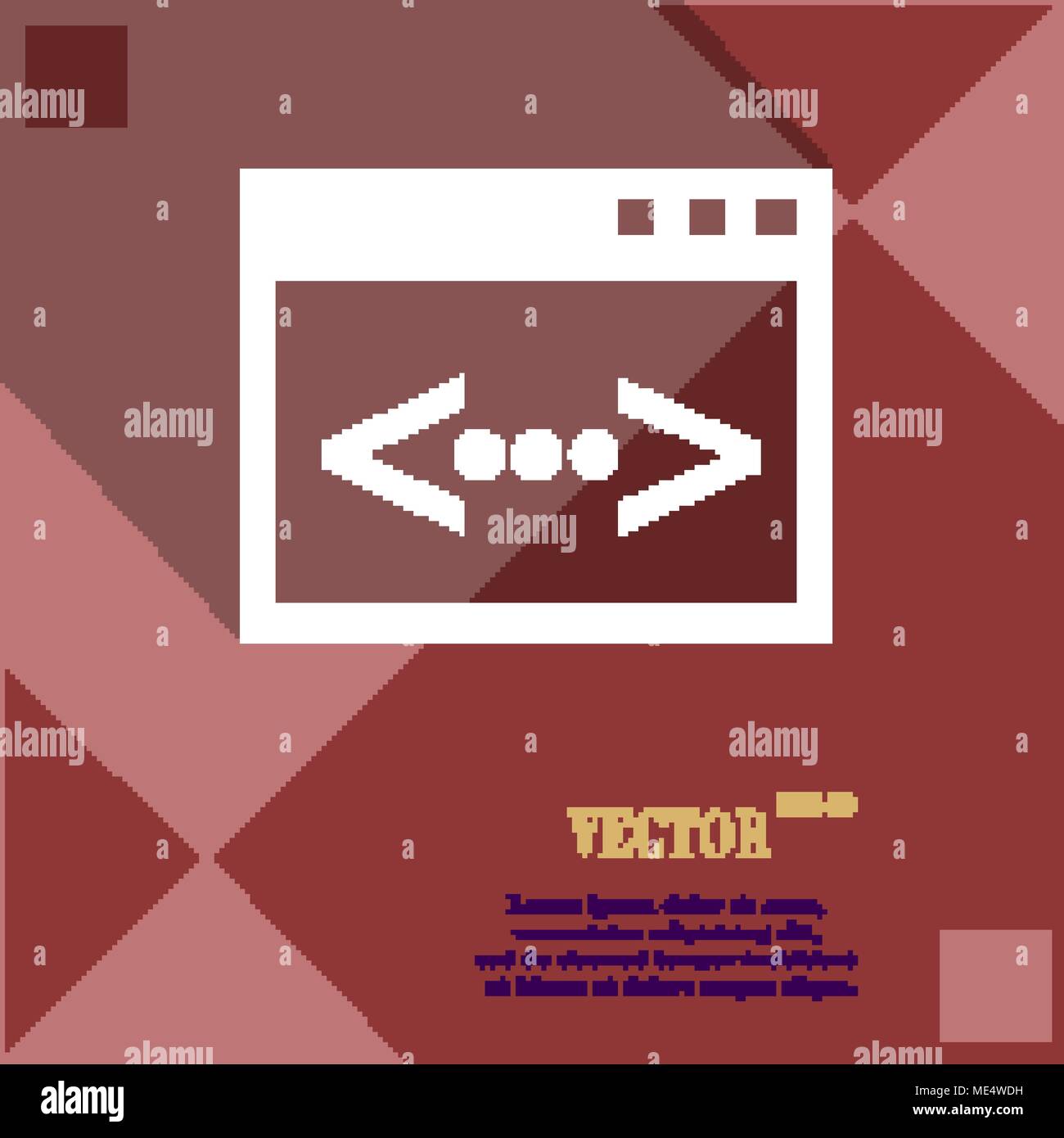 Code icon symbol on red abstract geometric background with long shadows. Vector illustration Stock Vector