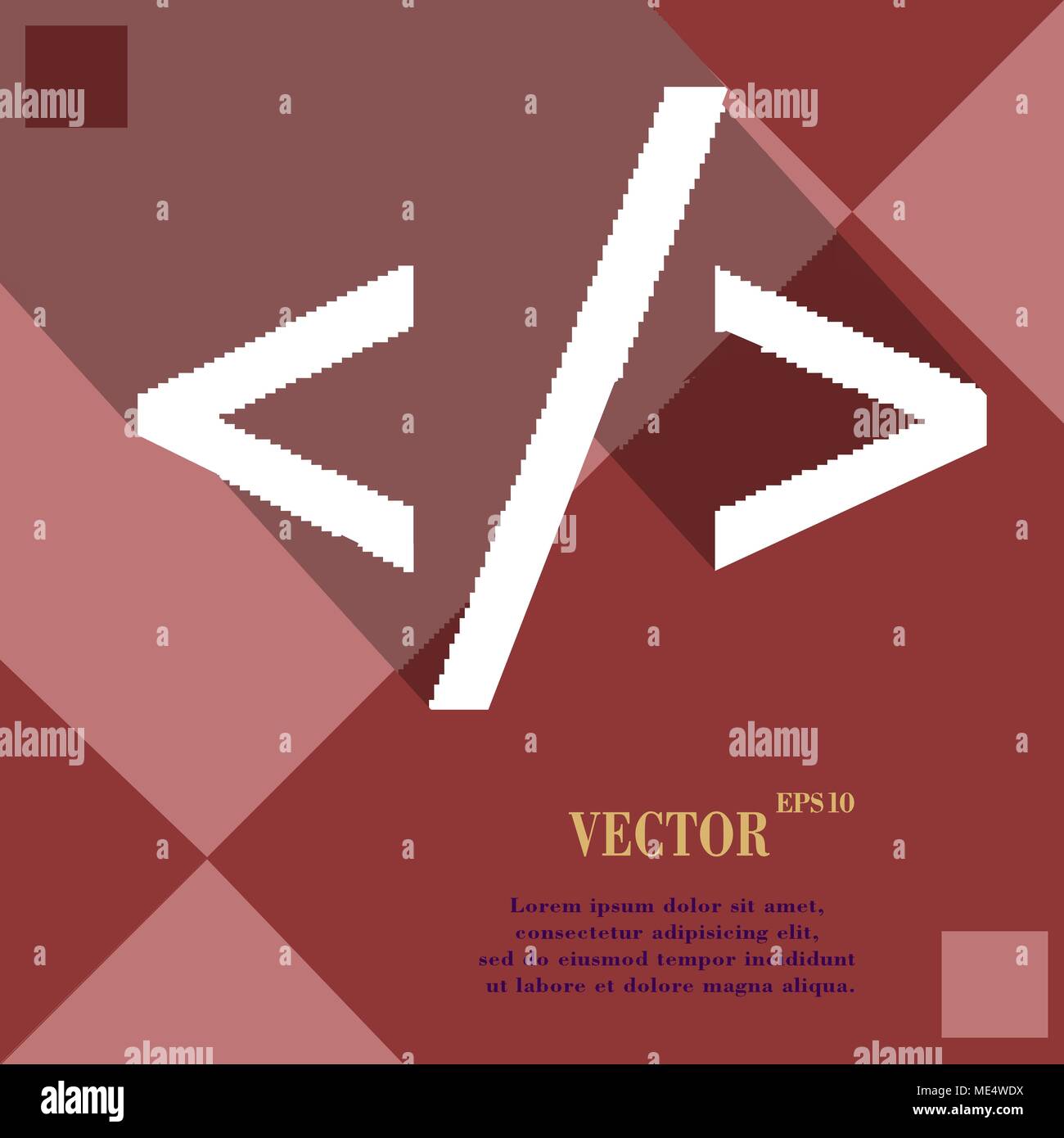 Programming code icon symbol on red abstract geometric background with long shadows. Vector illustration Stock Vector