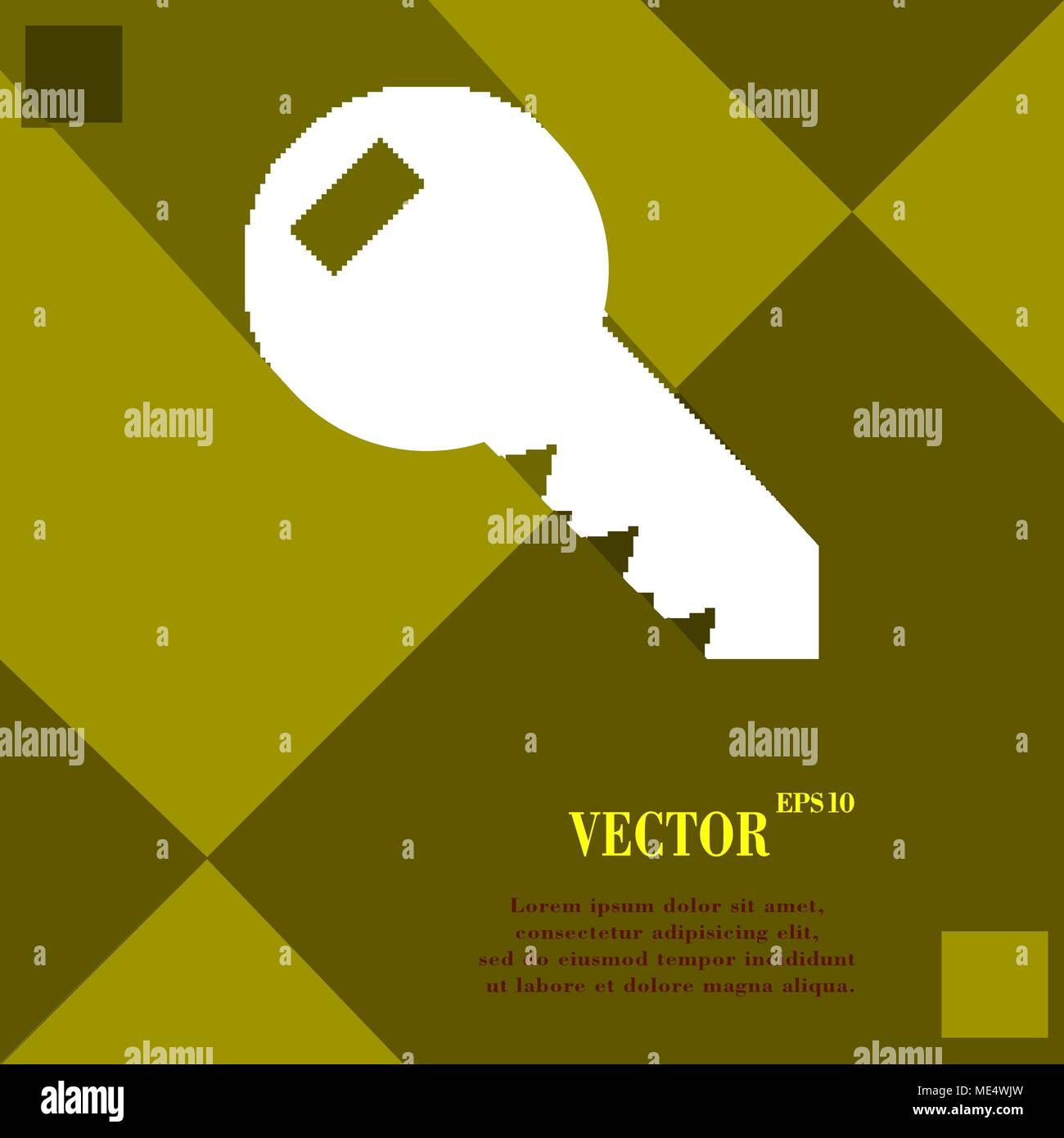 Key icon symbol on yellow abstract geometric background with long ...