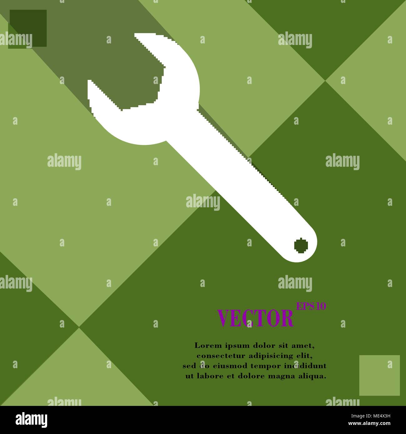 Wrench key icon symbol on green abstract geometric background with long ...