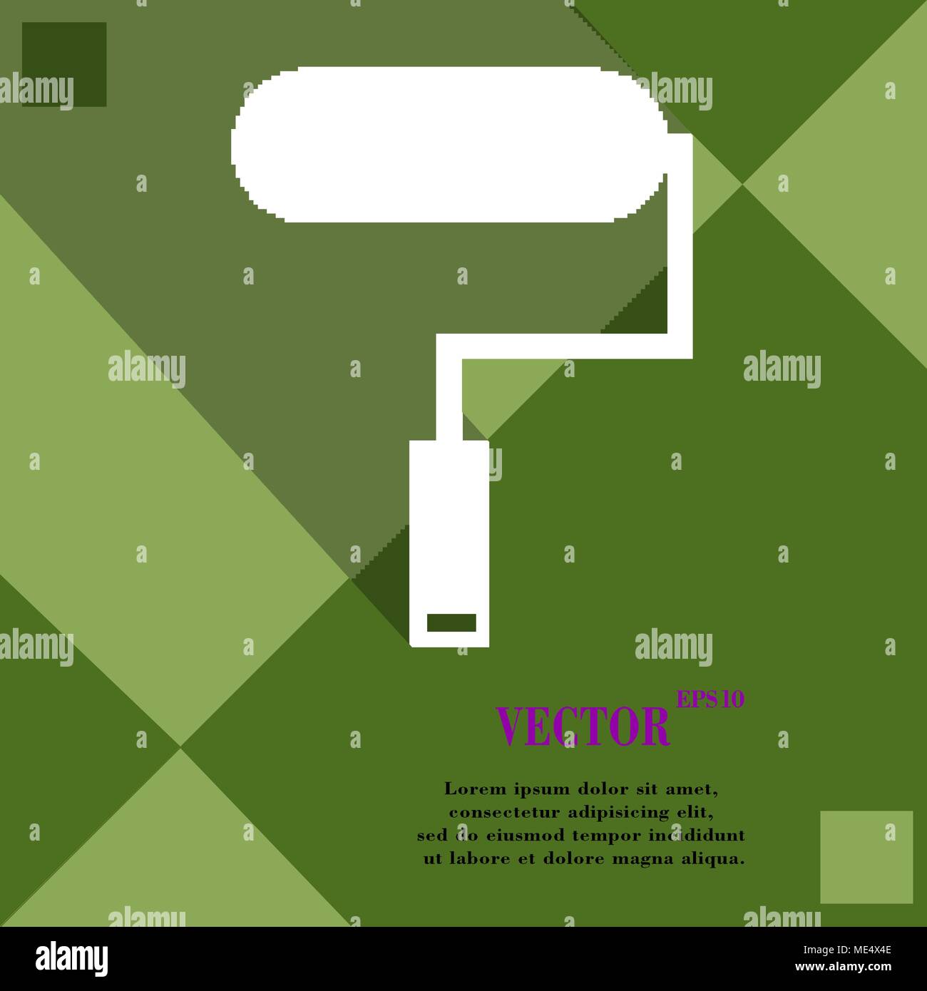 Paint roller icon symbol on green abstract geometric background with long shadows. Vector