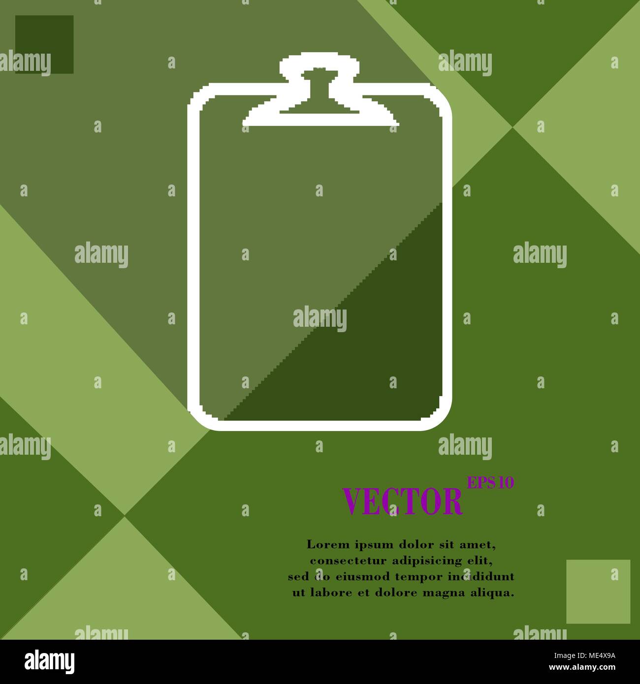 Paper clip icon symbol on green abstract geometric background with long