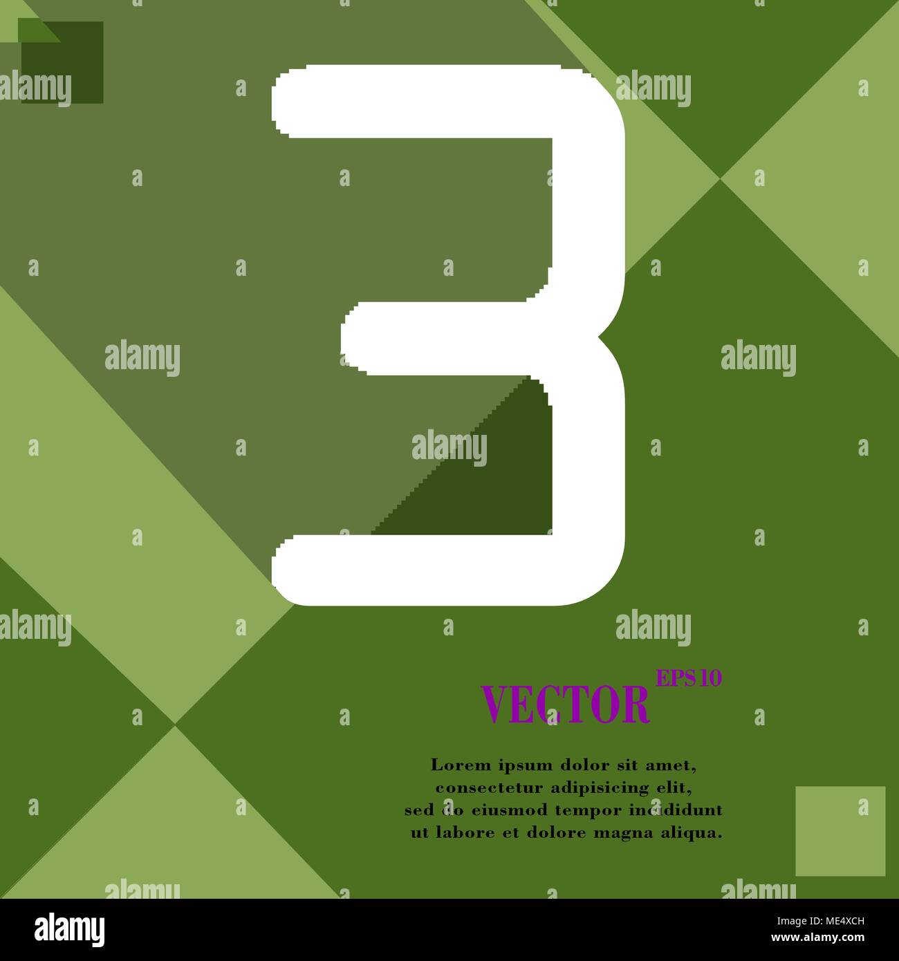 number three icon symbol on green abstract geometric background with ...