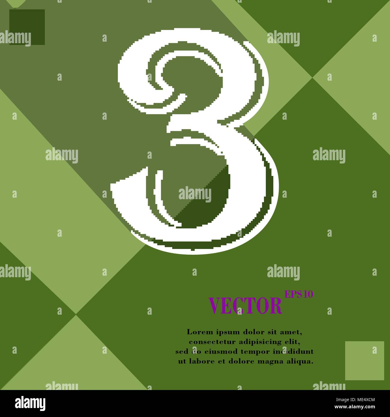 number three icon symbol on green abstract geometric background with ...