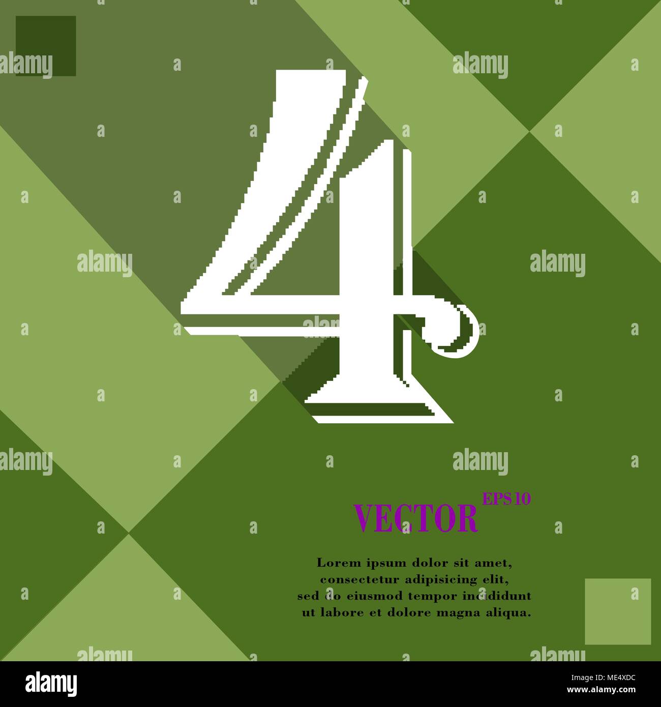 number four icon symbol on green abstract geometric background with ...
