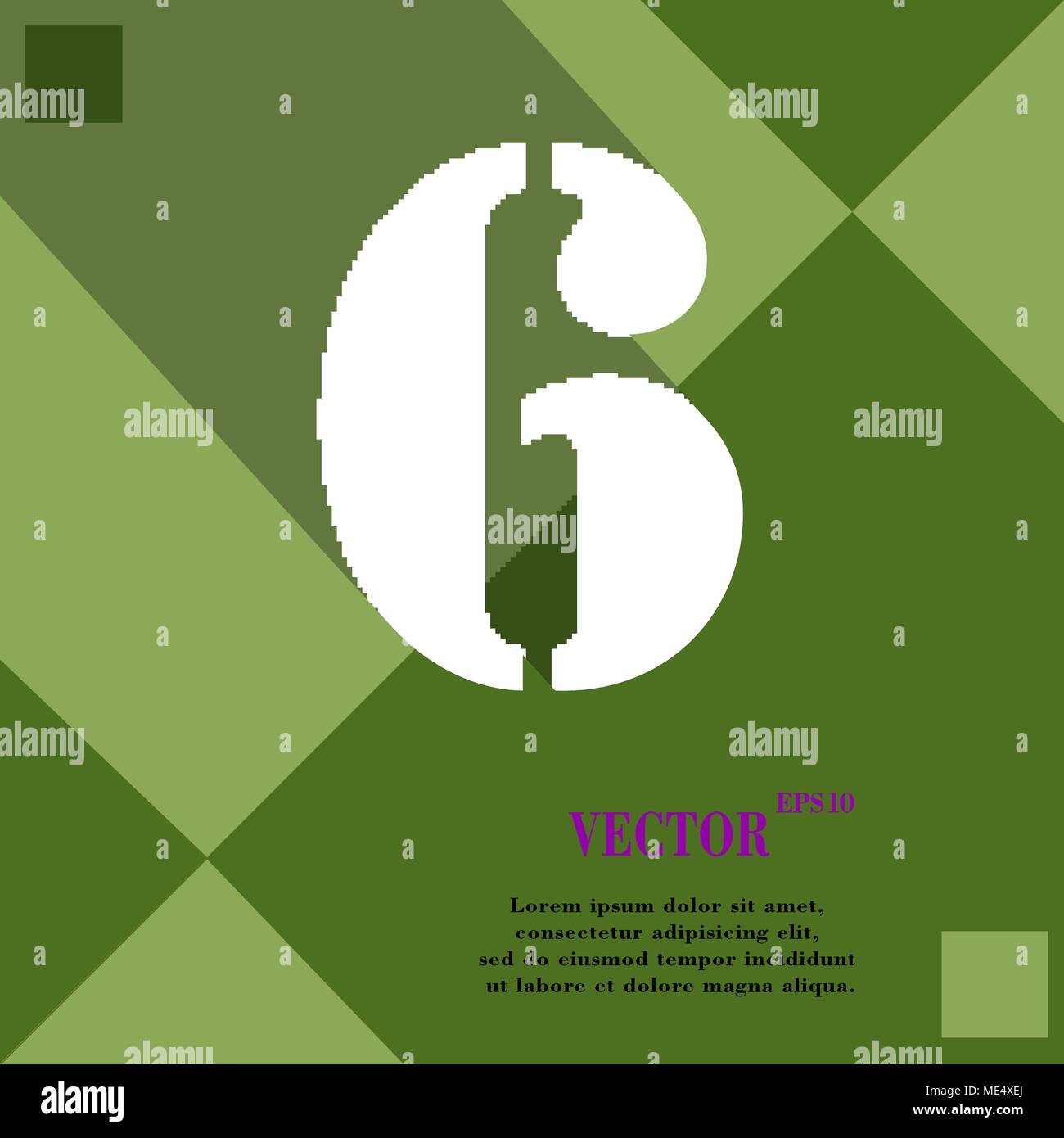 number-six-icon-symbol-on-green-abstract-geometric-background-with-long