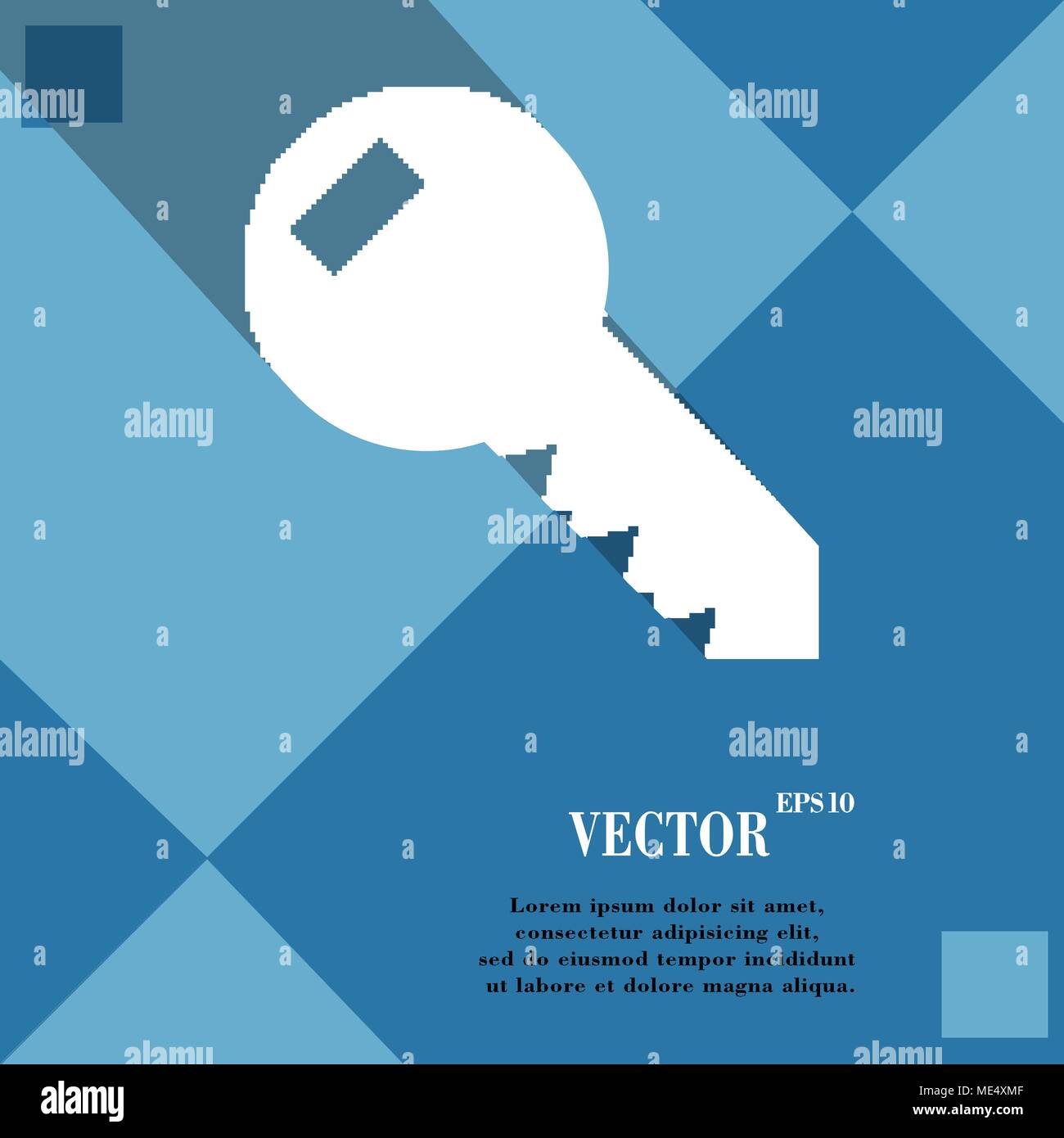 Key icon symbol on blue abstract geometric background with long shadows ...