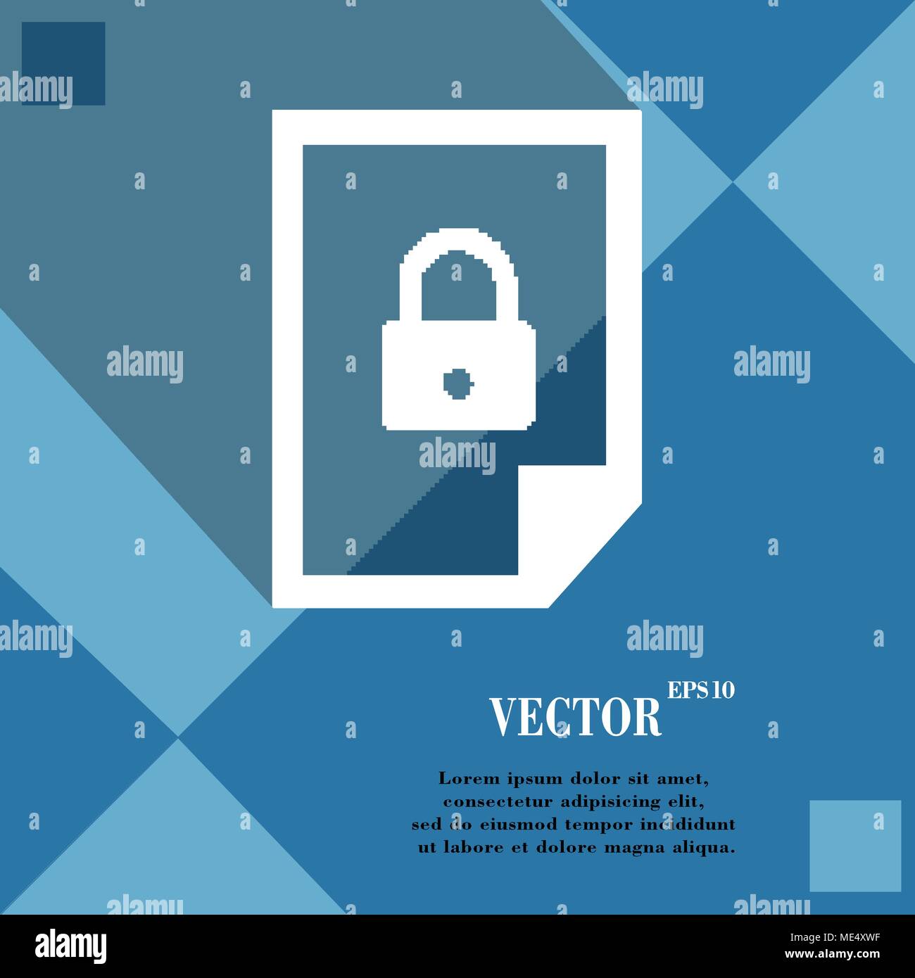 file locked icon symbol on blue abstract geometric background with long ...