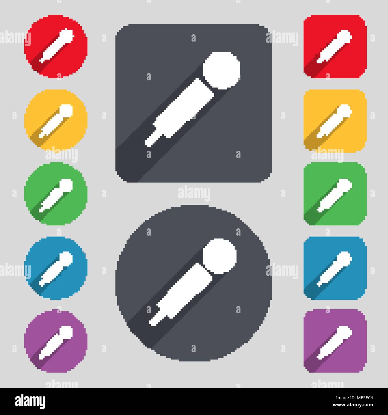 microphone icon sign. A set of 12 colored buttons and a long shadow ...