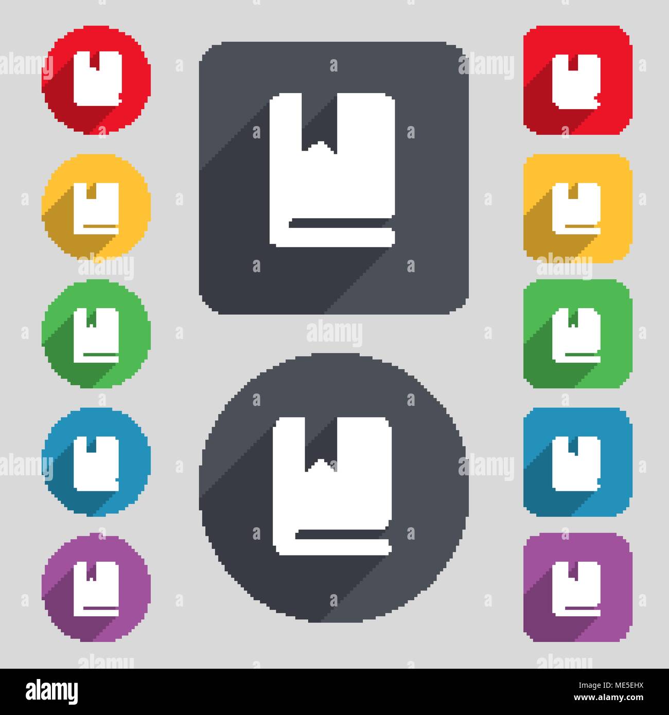 bookmark icon sign. A set of 12 colored buttons and a long shadow. Flat ...