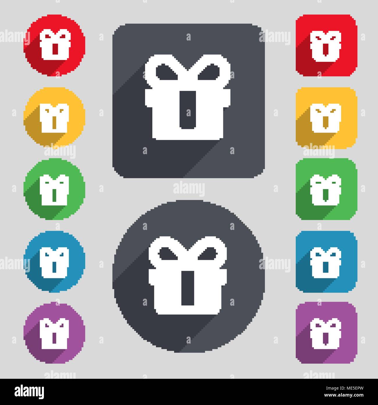 gift icon sign. A set of 12 colored buttons and a long shadow. Flat ...