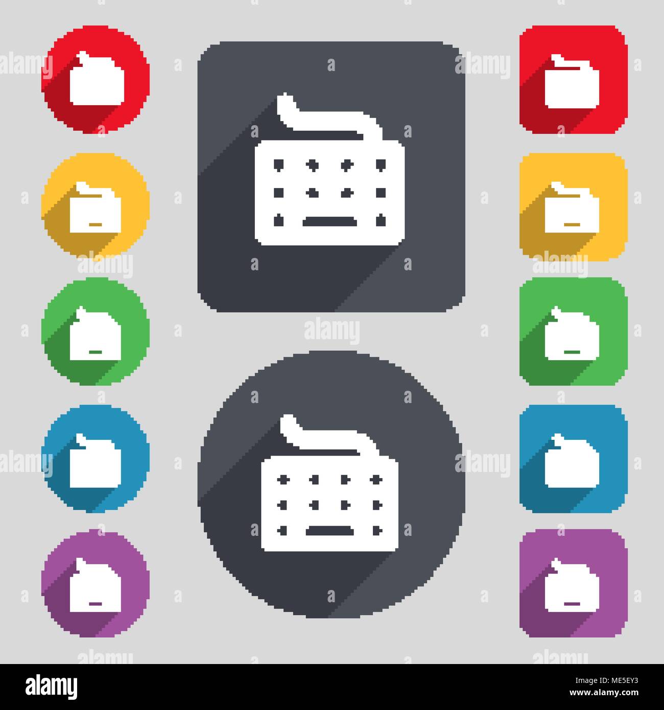 keyboard icon sign. A set of 12 colored buttons and a long shadow. Flat ...