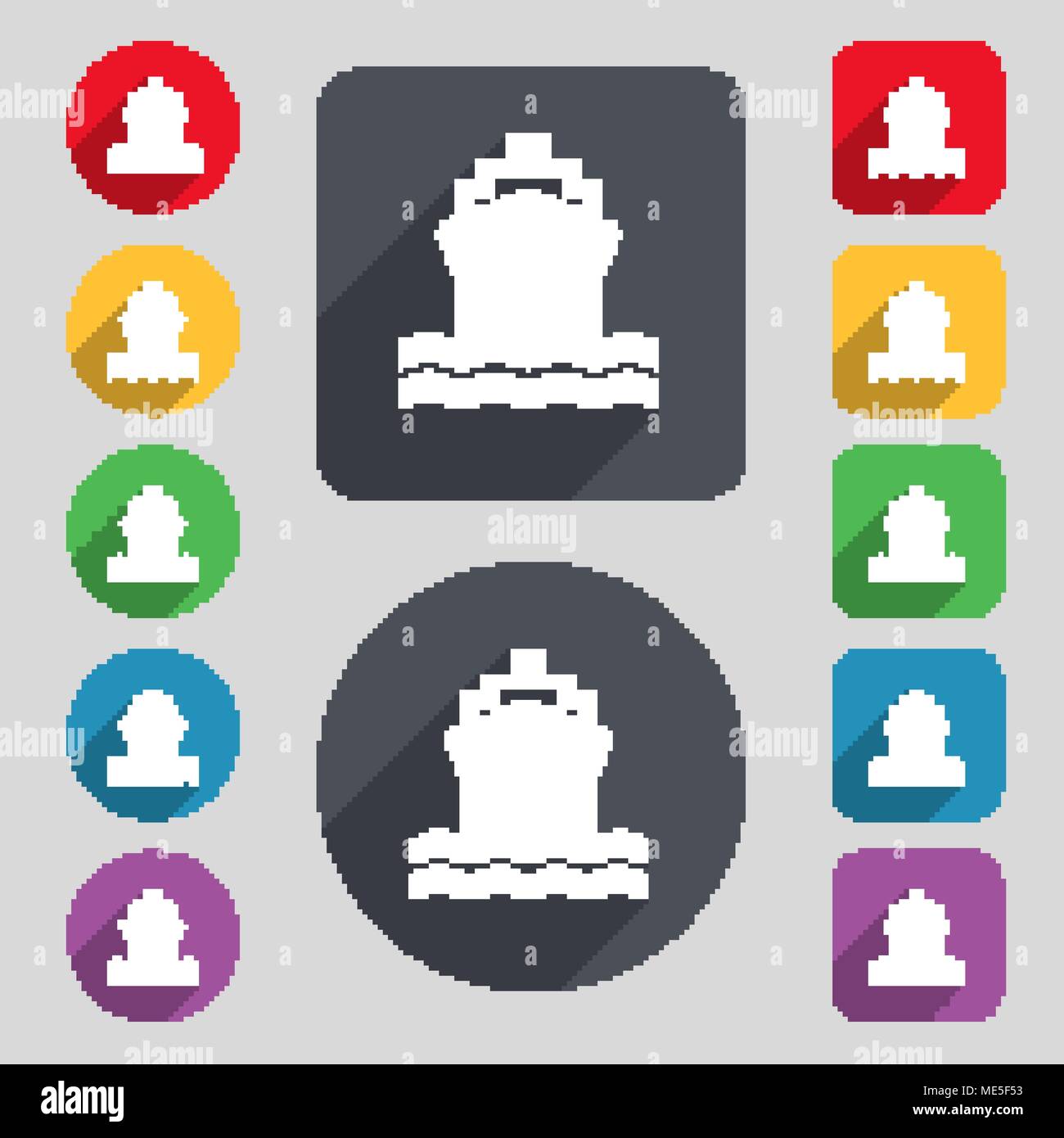 ship icon sign. A set of 12 colored buttons and a long shadow. Flat ...