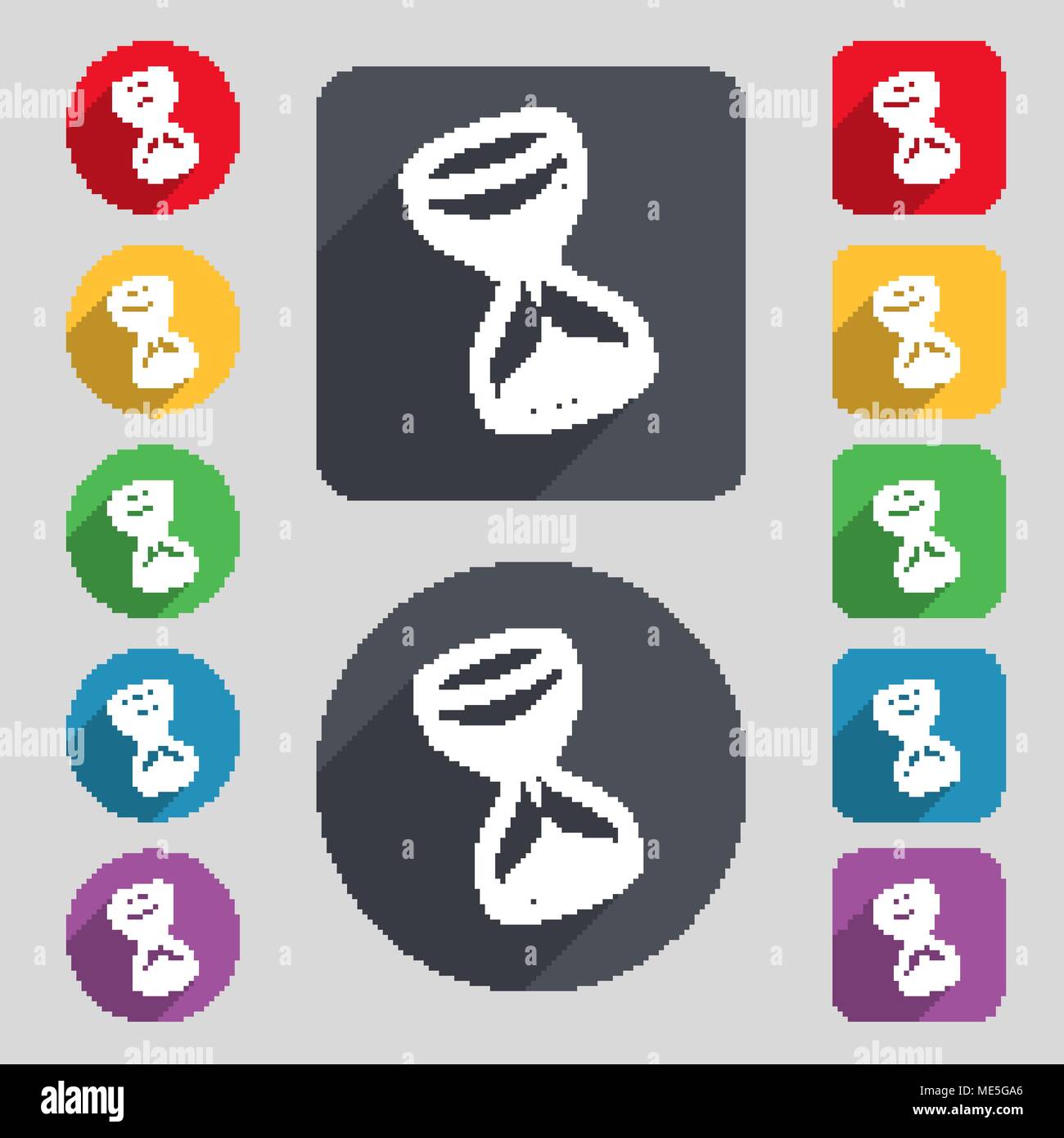 hourglass icon sign. A set of 12 colored buttons and a long shadow. Flat design. Vector illustration Stock Vector