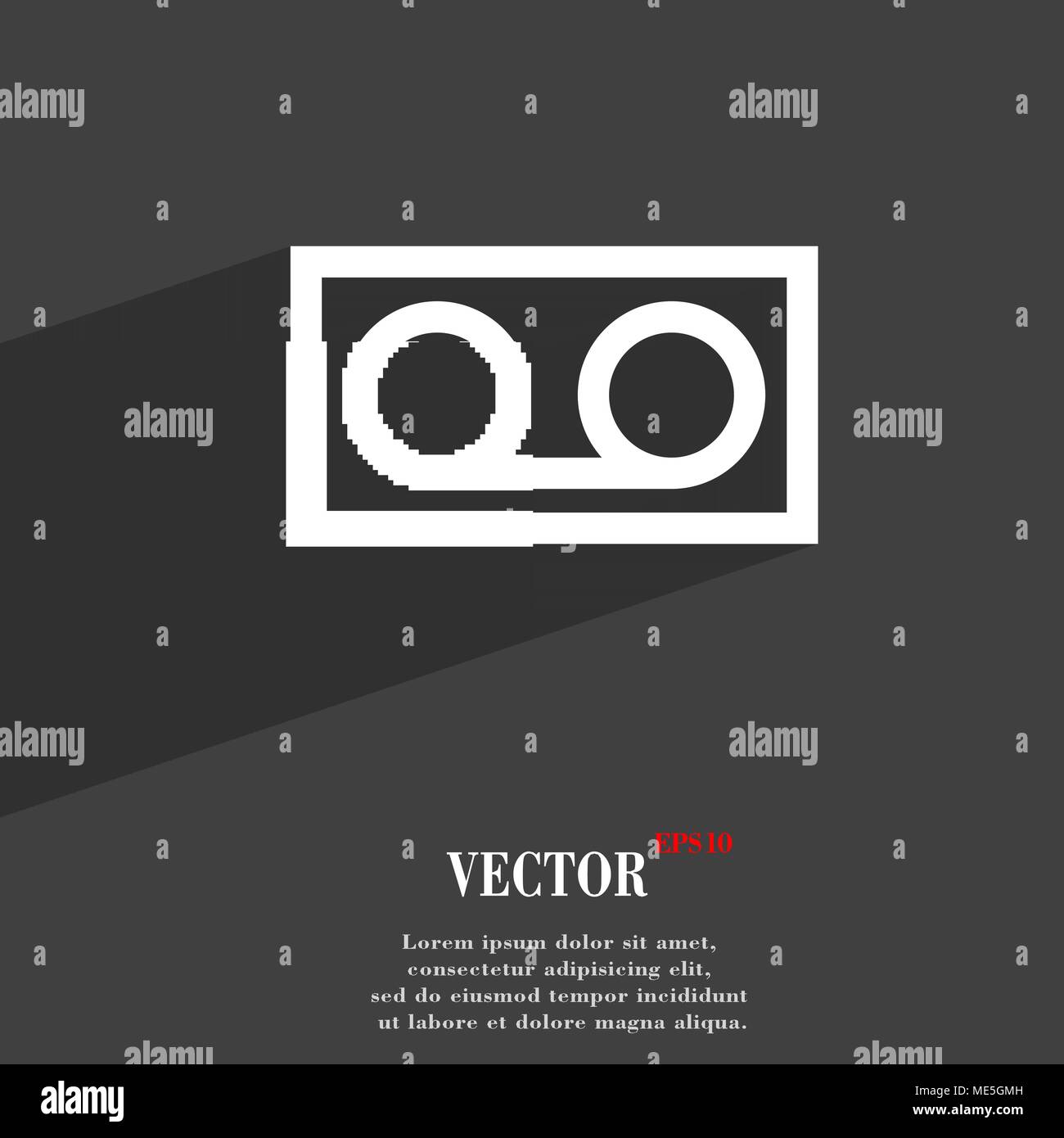 audio cassette icon symbol Flat modern web design with long shadow and ...