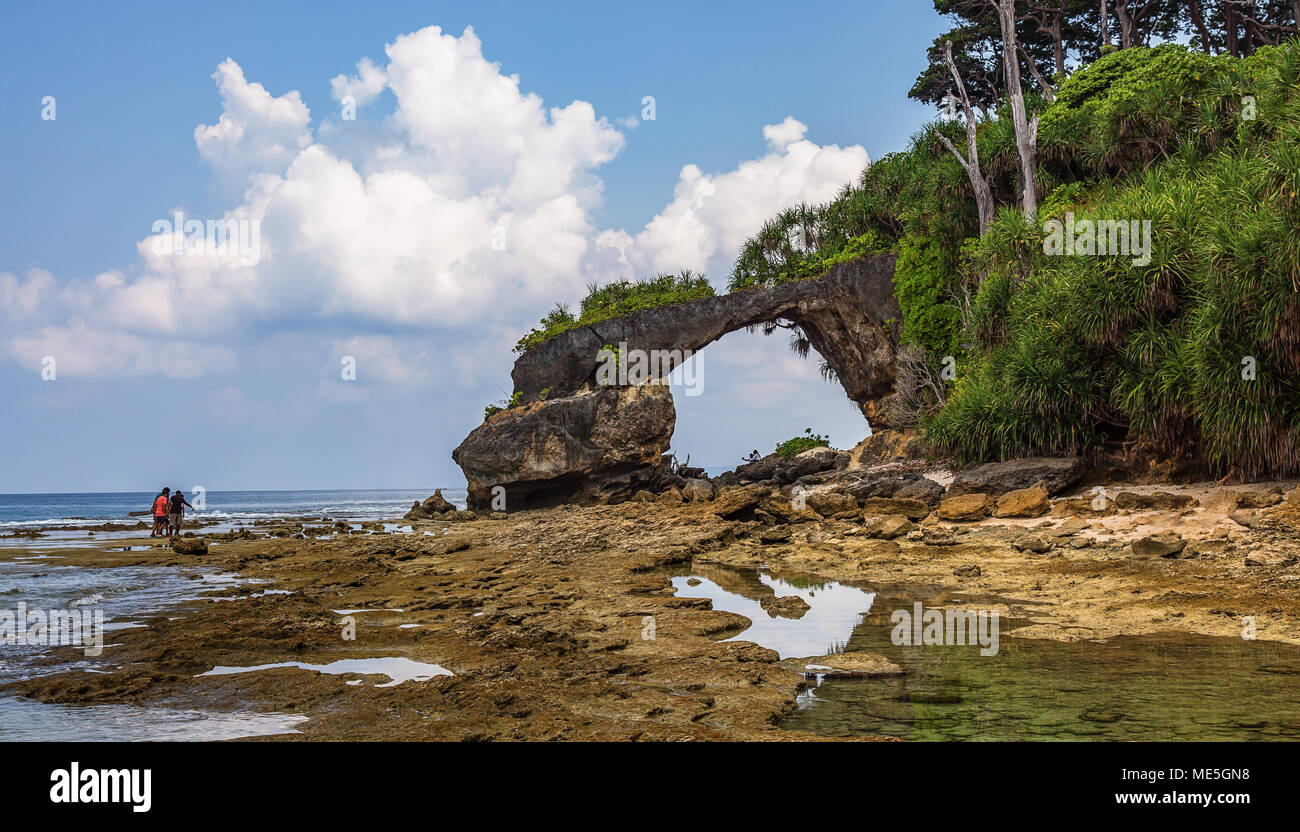 Neil island natural bridge rock formations with rocky sea beach at Andaman, India. Stock Photo