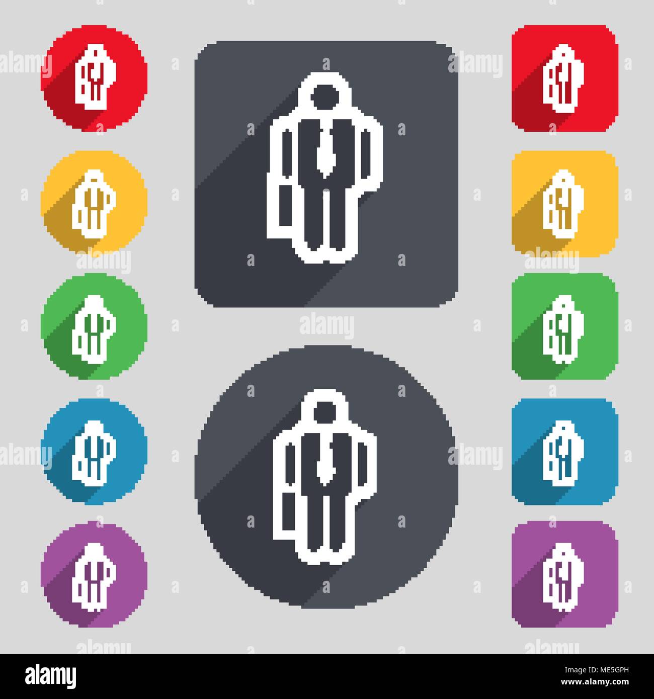 businessman icon sign. A set of 12 colored buttons and a long shadow ...