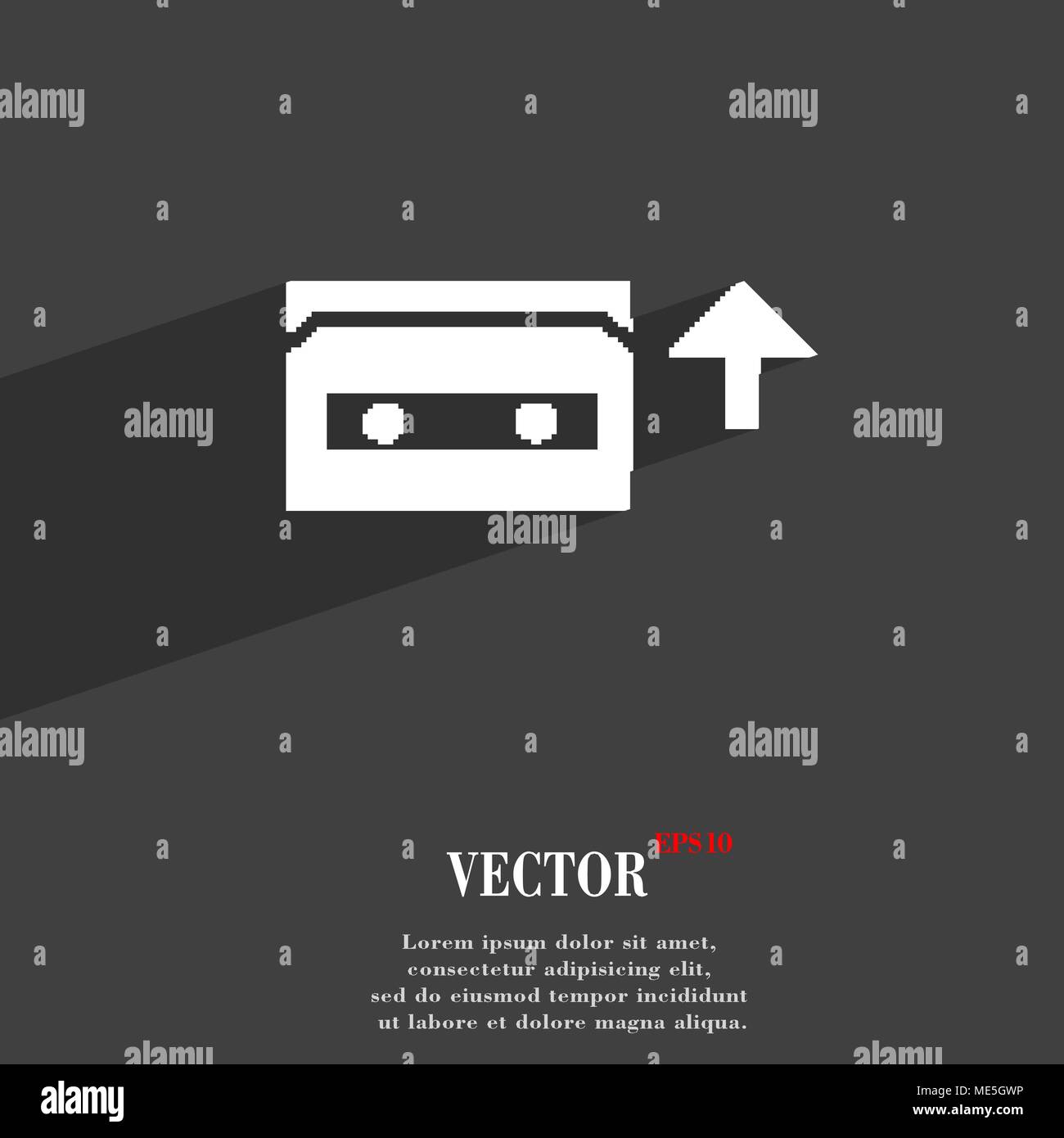 audio cassette icon symbol Flat modern web design with long shadow and ...