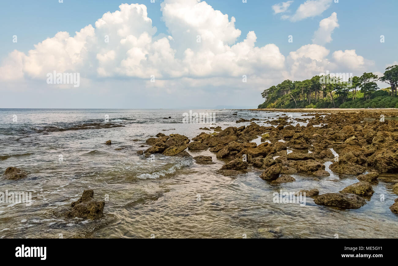 Neil Island rocky sea beach Andaman India with corals and natural rock formations. Stock Photo