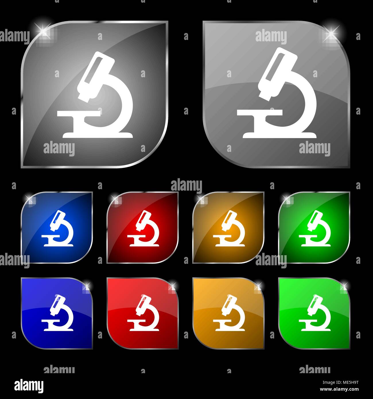 microscope icon sign. Set of ten colorful buttons with glare. Vector ...