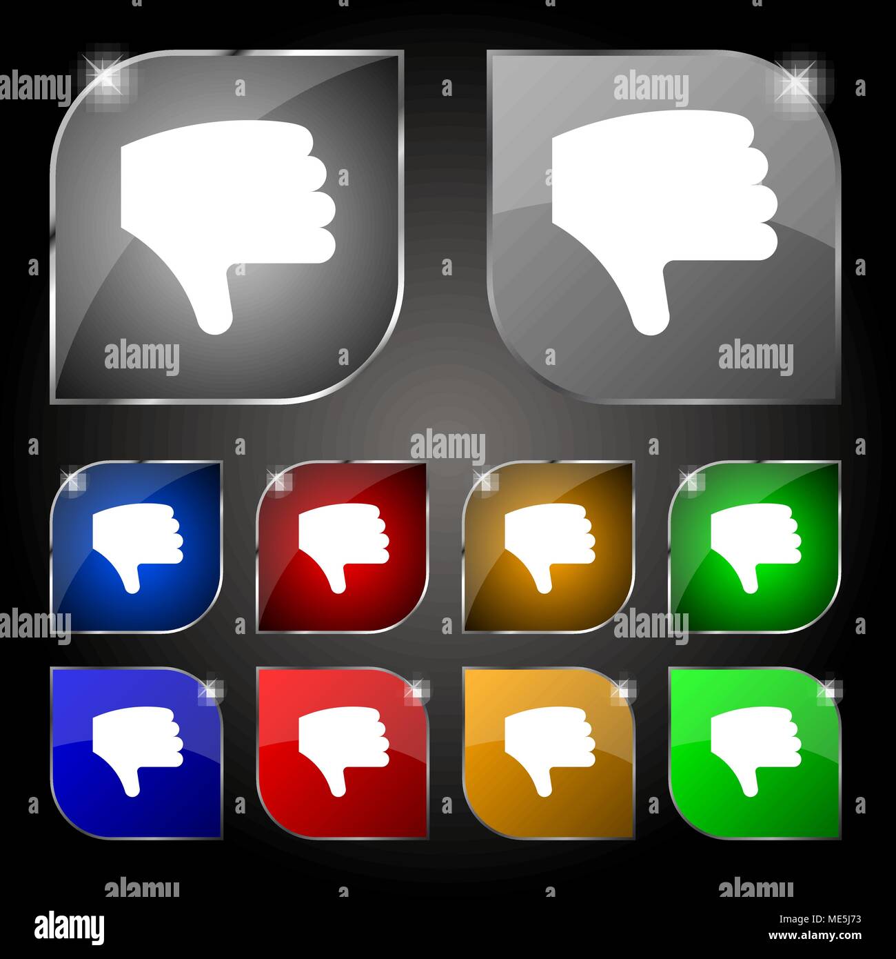 Dislike, Thumb down, Hand finger down icon sign. Set of ten colorful ...