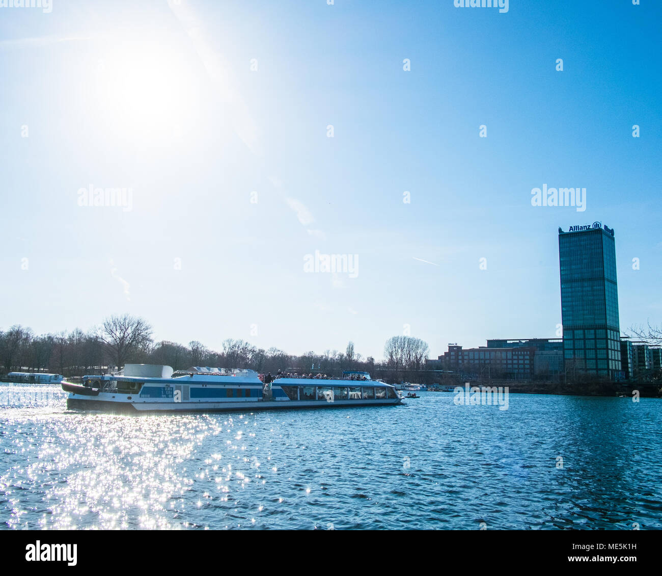 Spring weekend day at the river Spree at Treptower Park in Berlin, Germany. Stock Photo