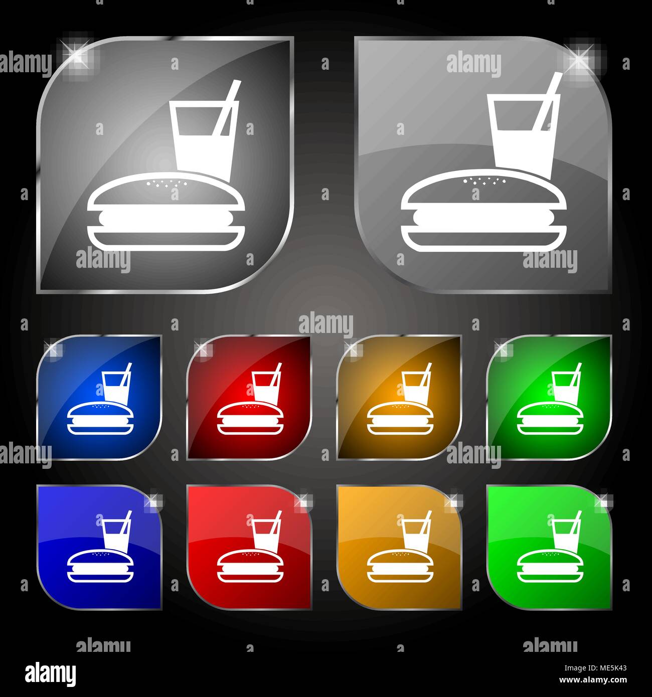 lunch box icon sign. Set of ten colorful buttons with glare. Vector ...